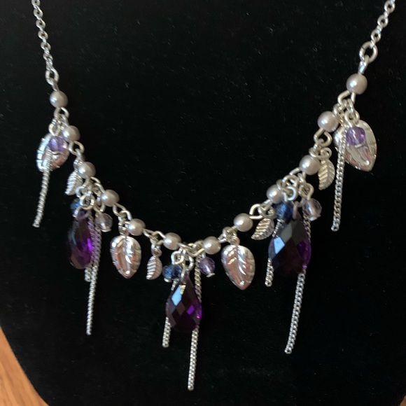 Feather Beaded Earrings & Necklace Set, NWOT, Never Worn, Purple and Silver - Picture 5 of 15